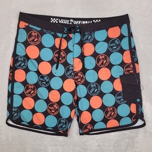 Vans Board Shorts Men 38 Swim Hybrid Trunk Surf Bathing Suit Spotted Dots Wall
